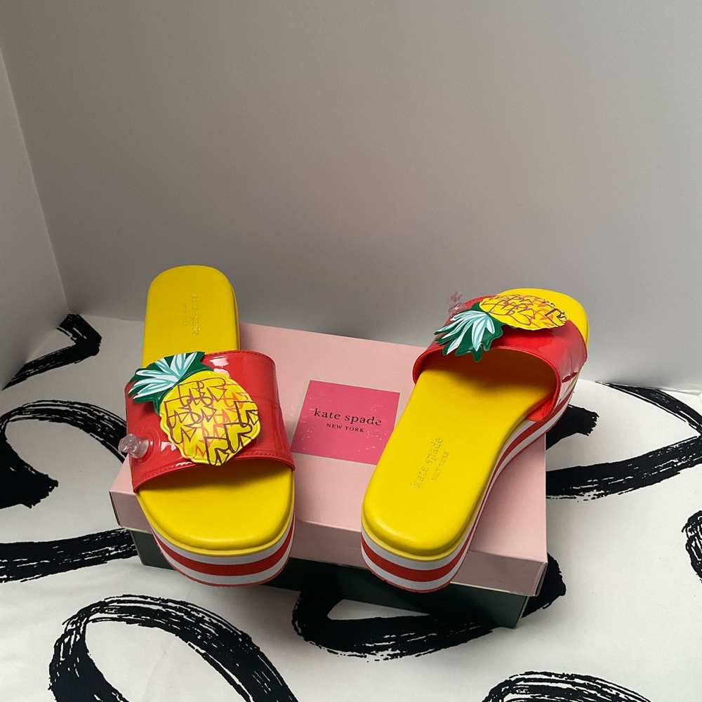 Kate Spade Red and Yellow Sandals with Pineapple Design